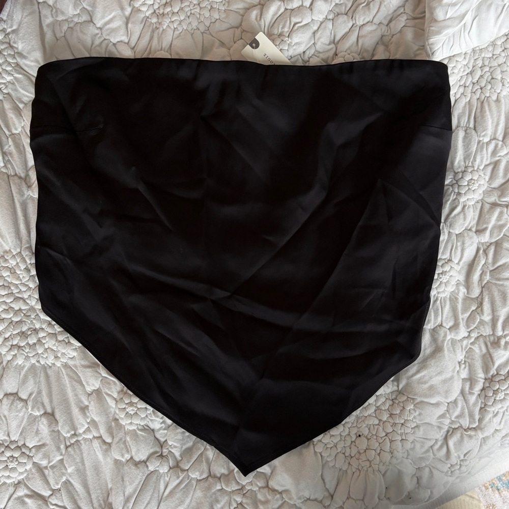 By Anthropologie Black Strapless Satin Scarf Top NWT